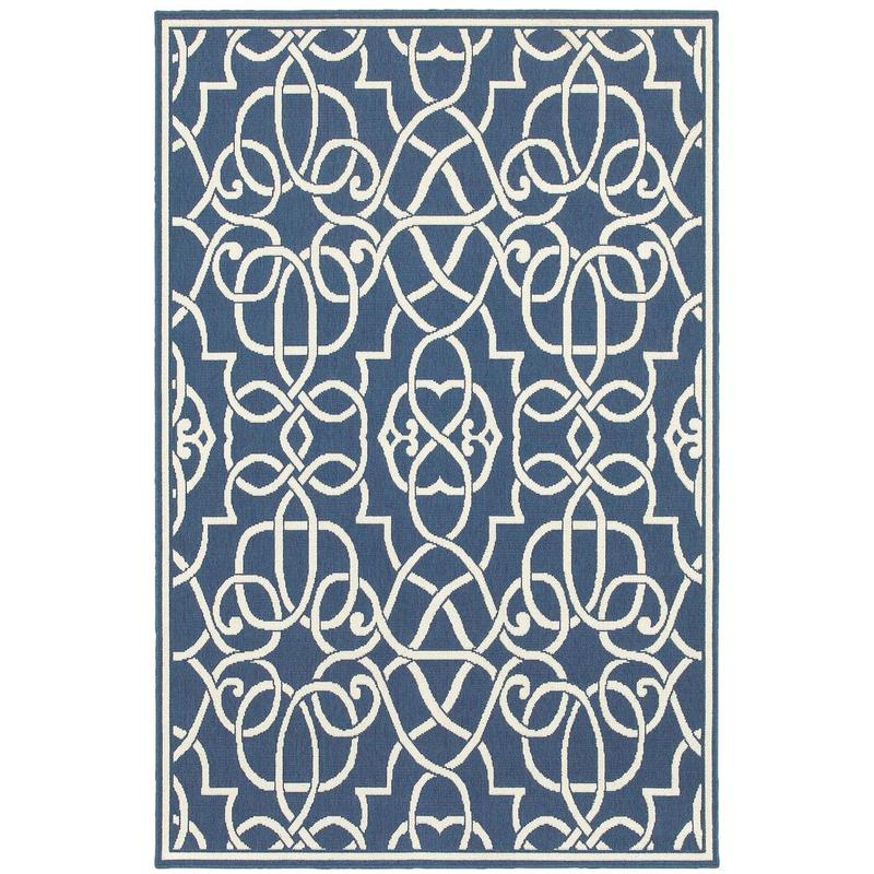 Meridian 2205B Navy/ Ivory Indoor/Outdoor Area Rug - 1'10" x 2'10"