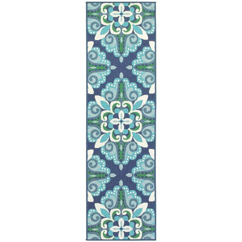 Meridian 2206B Blue/ Green Indoor/Outdoor Area Rug - 2'3" x 7'6"