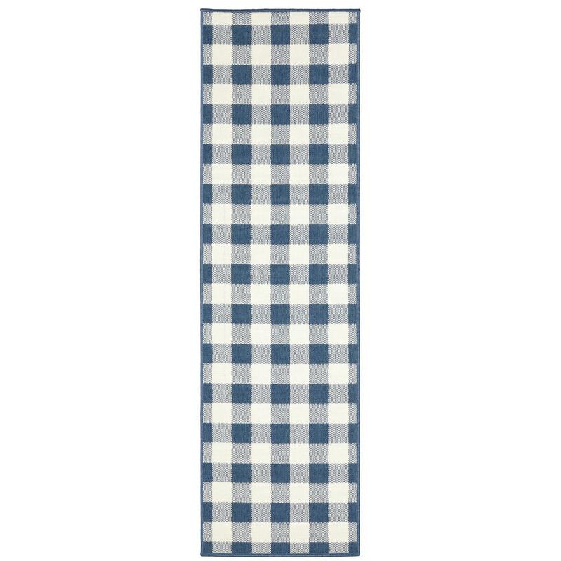 Meridian 2598V Blue/ Ivory Indoor/Outdoor Area Rug - 2'3" x 7'6"