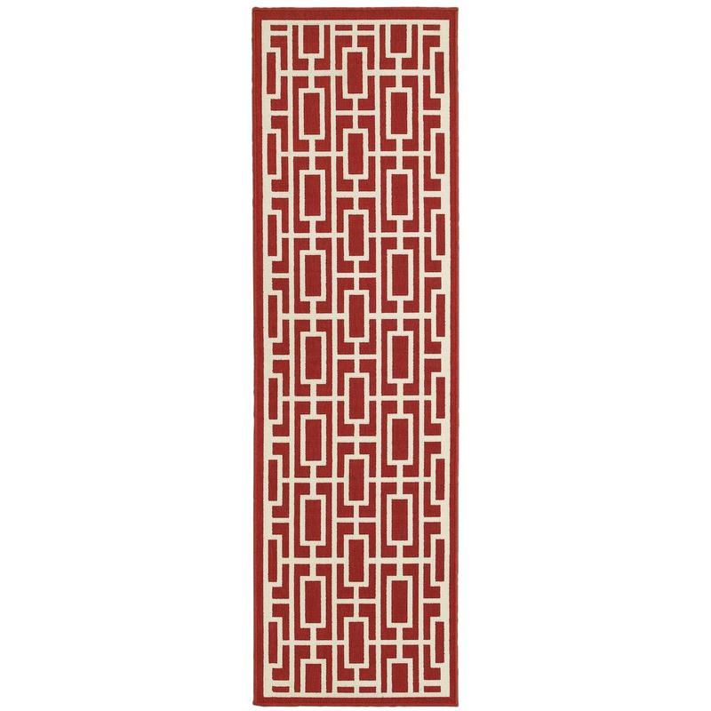 Meridian 9754R Red/ Ivory Indoor/Outdoor Area Rug - 2'3" x 7'6"
