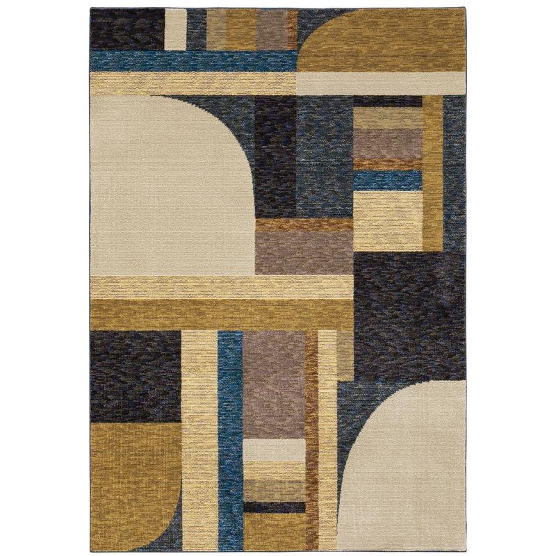 Strada STR01 Gold/ Blue Indoor Area Rug - 3'3" x 5'2"