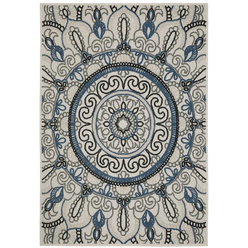 Torrey 072J1 Light Grey/ Blue Indoor/Outdoor Area Rug - 1'10" x 3'9"