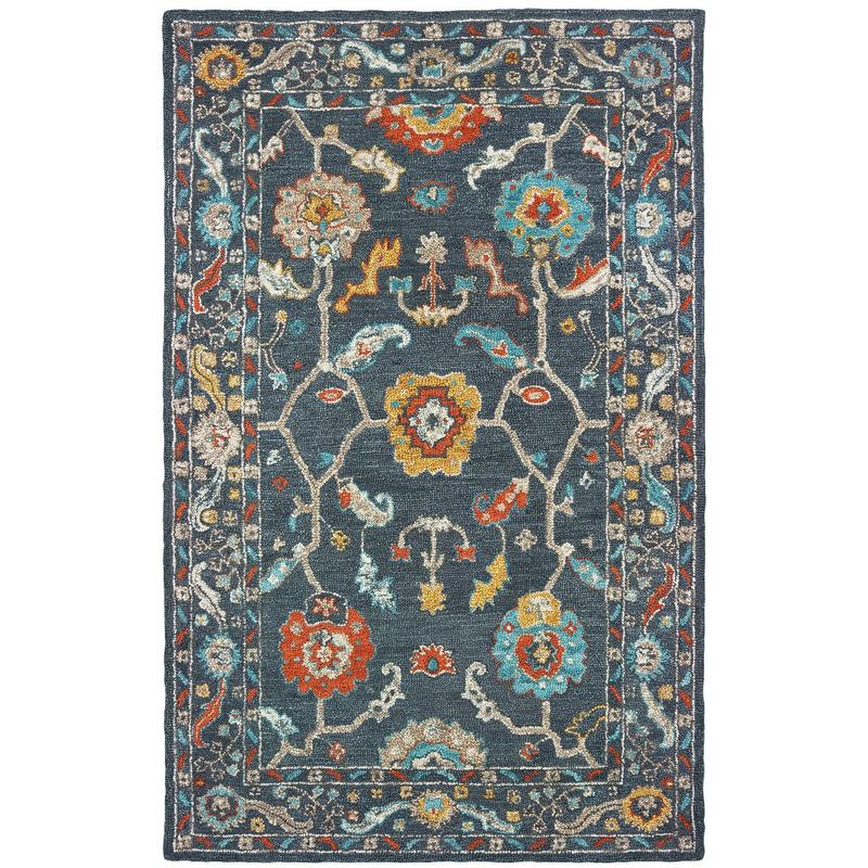Zahra 75501 Blue/ Gold Hand-crafted Wool Area Rug - 3'6" x 5'6"