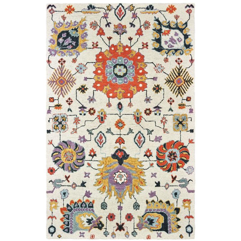 Zahra 75502 Ivory/ Orange Hand-crafted Wool Area Rug - 5' x 8'