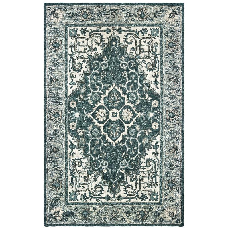Zahra 75506 Grey/ Blue Hand-crafted Wool Area Rug