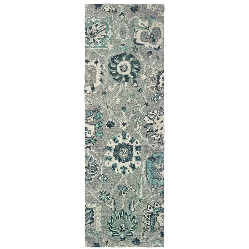 Zahra 75508 Grey/ Blue Hand-crafted Wool Area Rug - 2'6" x 8'